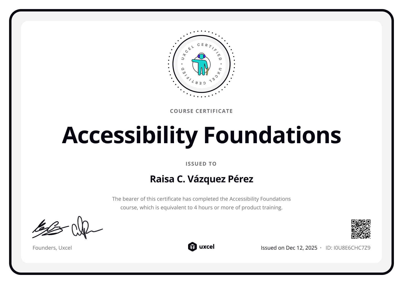 Raisa C. Vázquez Pérez's certificate